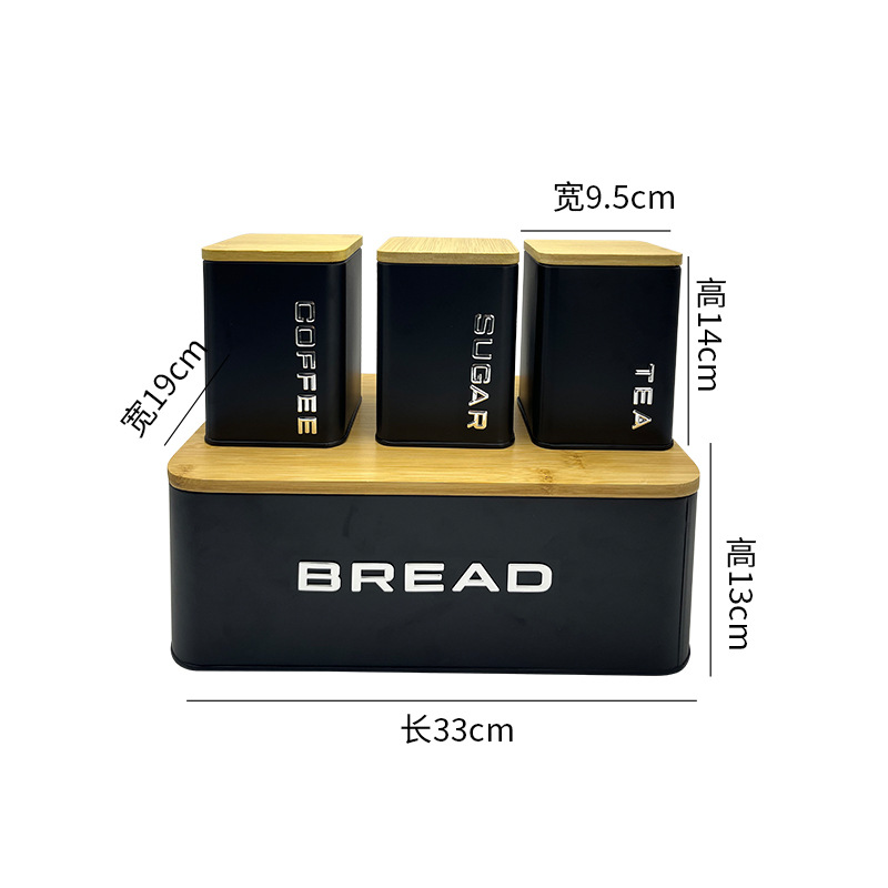 Caja de almacenamiento de pan nórdico personalizada Juego de 4 piezas Caja de pan Tapa de bambú Contenedor de almacenamiento de cocina doméstica Tarro de frijoles de café
