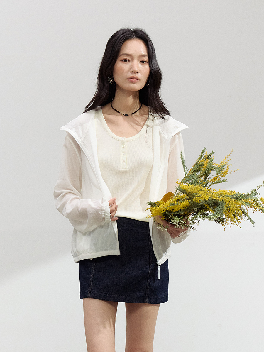 春夏天丝亚麻连帽衫女莱赛尔休闲拉链开衫上衣纯色百搭简约外套