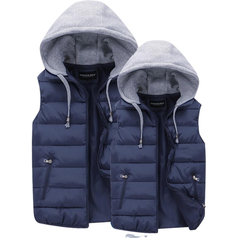 New Autumn and Winter Outerwear for Men, Cotton Vest, Thickened Couple's Detachable Hooded Cotton Vest, Women's Workwear Cotton Vest