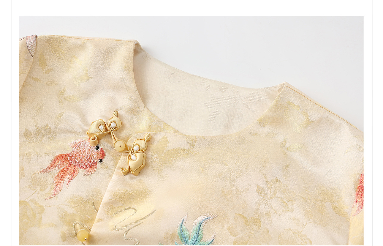 Bộ áo váy satin thêu jacquard cổ tròn phong cách Trung Hoa N6026 — áo, váy chi tiết 21