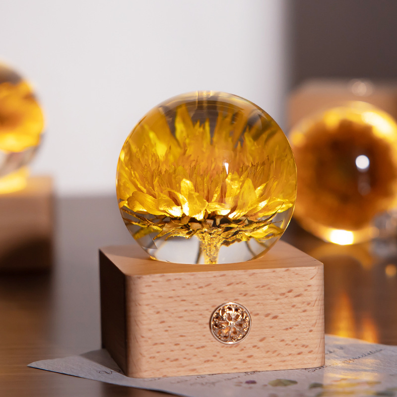 Wooden Base Everlasting Sunflower Charging Night Light for Boys and Girls as a Gift Z1