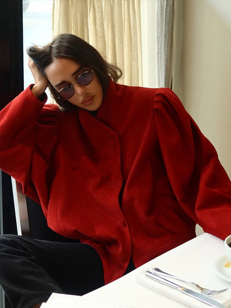 Nicho personalidad atractiva temperamento de moda de color sólido chaqueta de cuero de seda 2025, otoño y invierno nuevo estilo transfronterizo europeo y americano