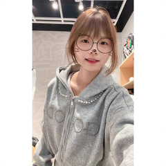 美式复古钉珠立体绣连帽开衫卫衣外套女春秋新款上衣