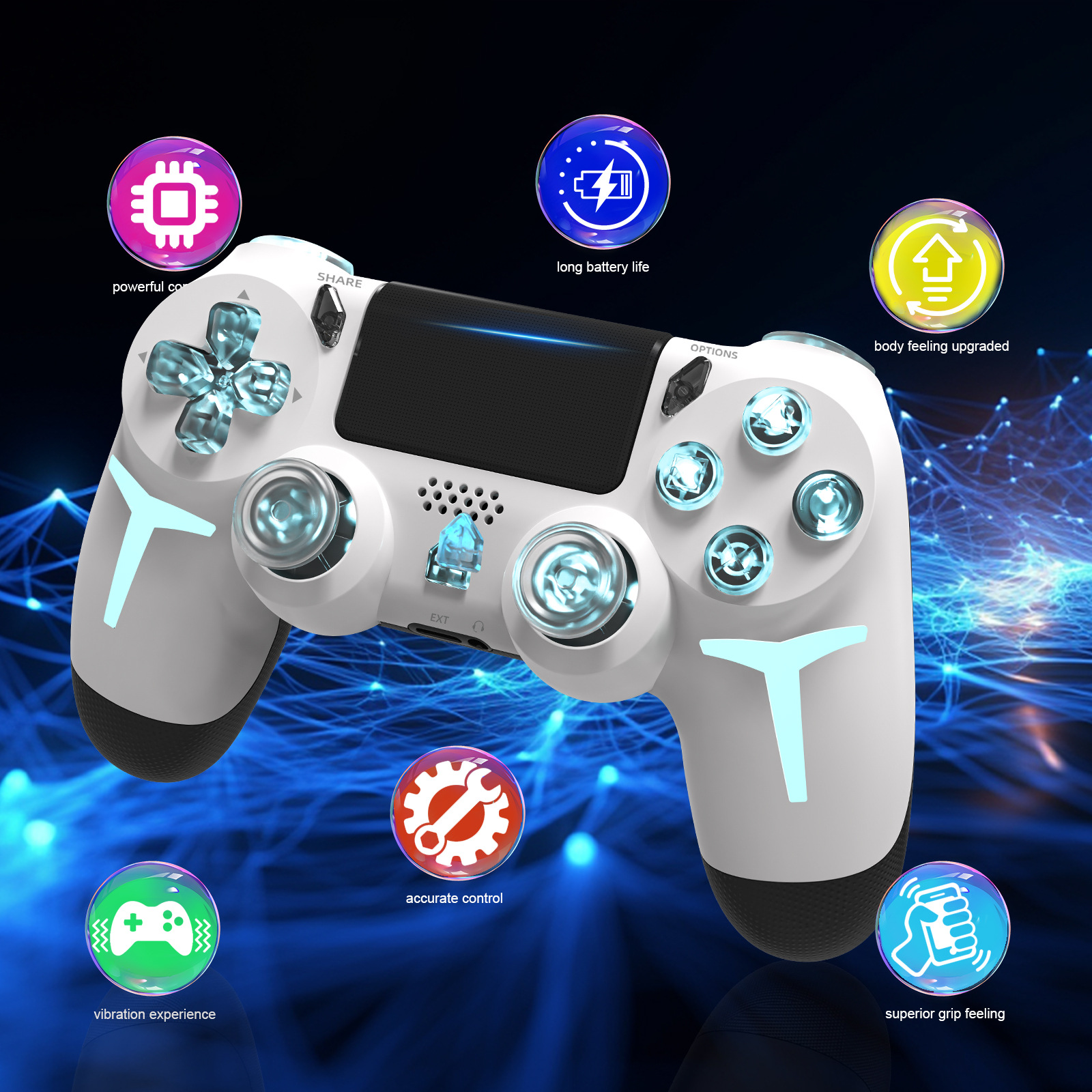Fabricante PS4 inalámbrico Bluetooth control de juegos con luz RGB doble vibración de seis ejes PC control de juegos de vapor