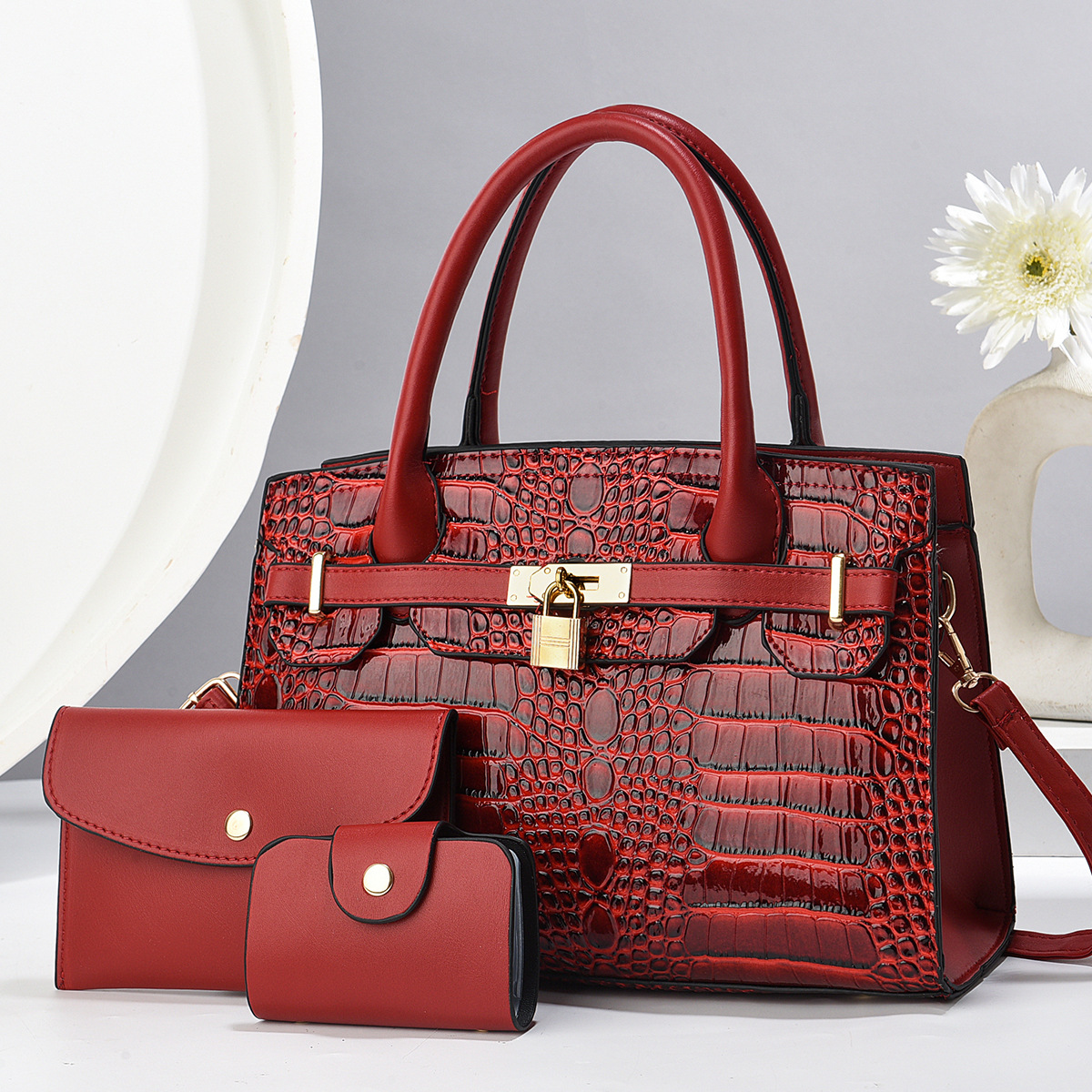 Taizhou bolso de mujer bolso de mano bolso de madre e hijo bolso de tres piezas con patrón de cocodrilo bolso de mensajero de un solo hombro bags