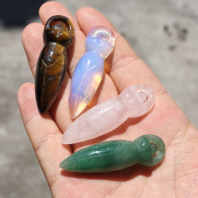 天然水晶半宝石紫晶青金石东陵玉石女神图腾吊坠 虎眼石雕刻项链