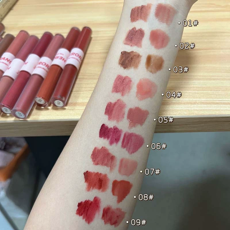Double-sided lip gloss, waterproof lipstick, 2 in 1, mirror effect, intense hydration, does not fade