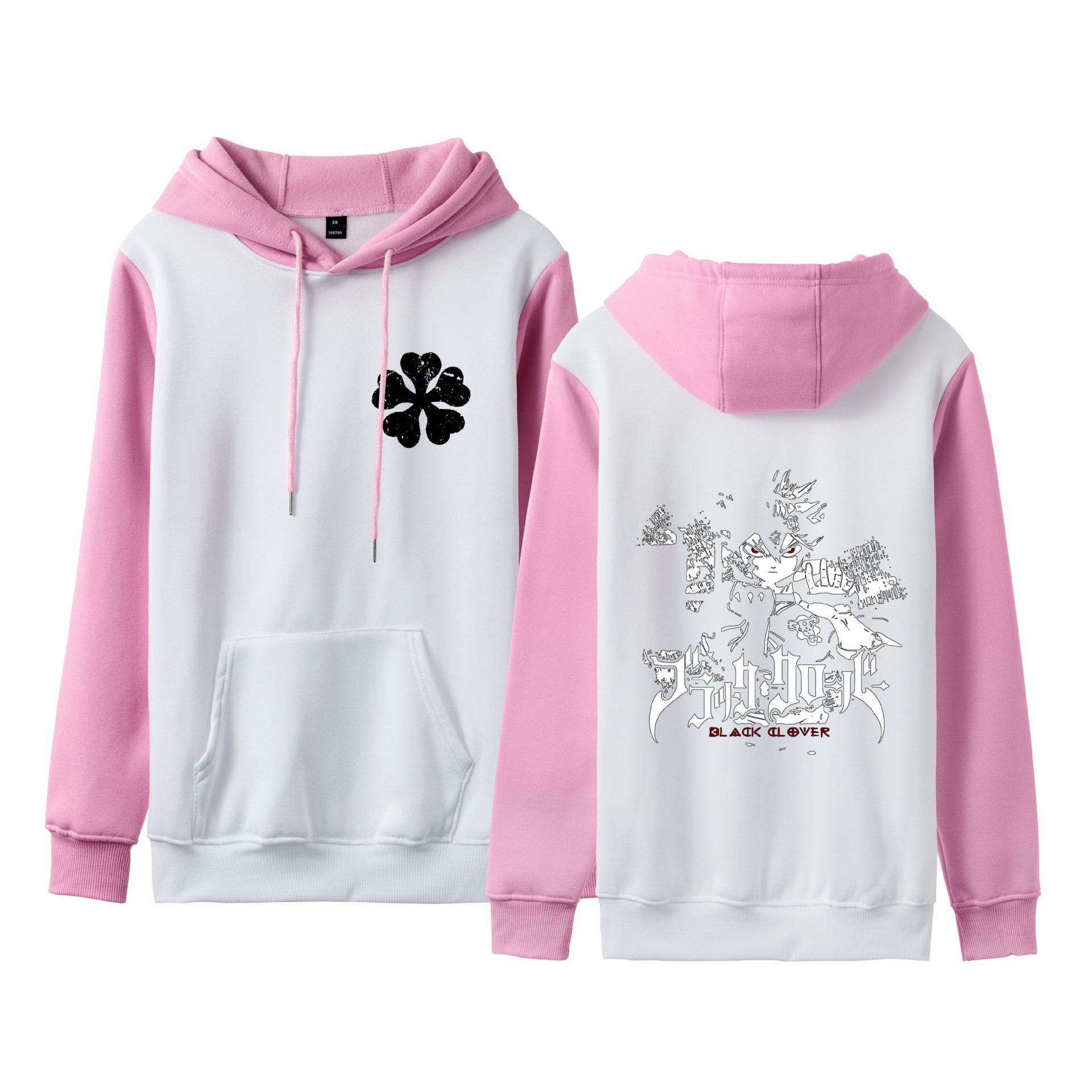 Trébol de cuatro hojas negro Black Clover suéter de pareja de talla grande para hombres y mujeres sudadera con capucha de contraste con capucha
