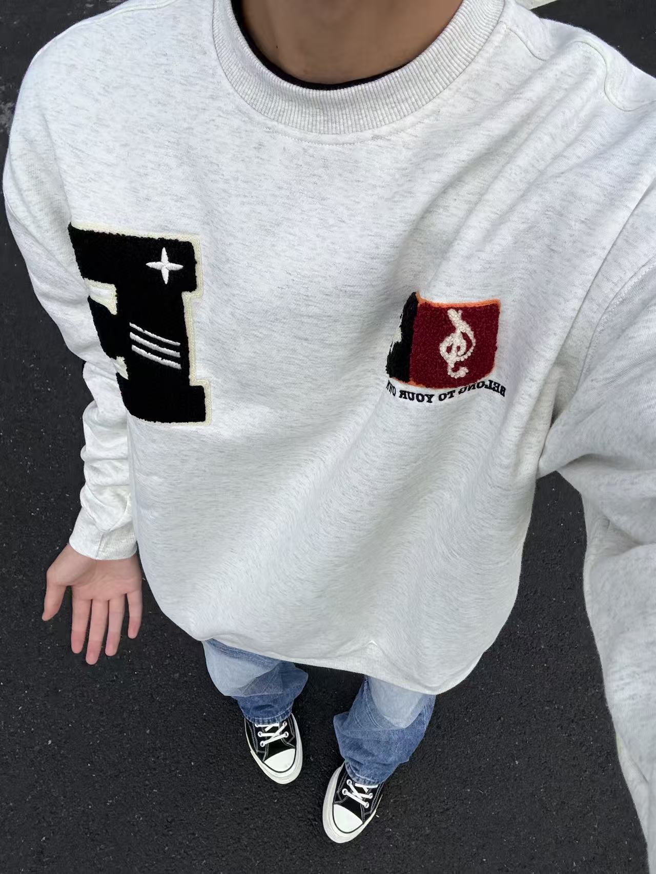 Herren Crew Neck Sweatshirt Mit Buchstaben Stickerei_voghion.com