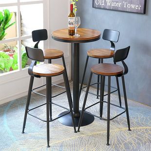 Designer American Iron Solid Wood Square High Table Retro Bar Coffee Table Tavern Leisure Bar Table and Chairs