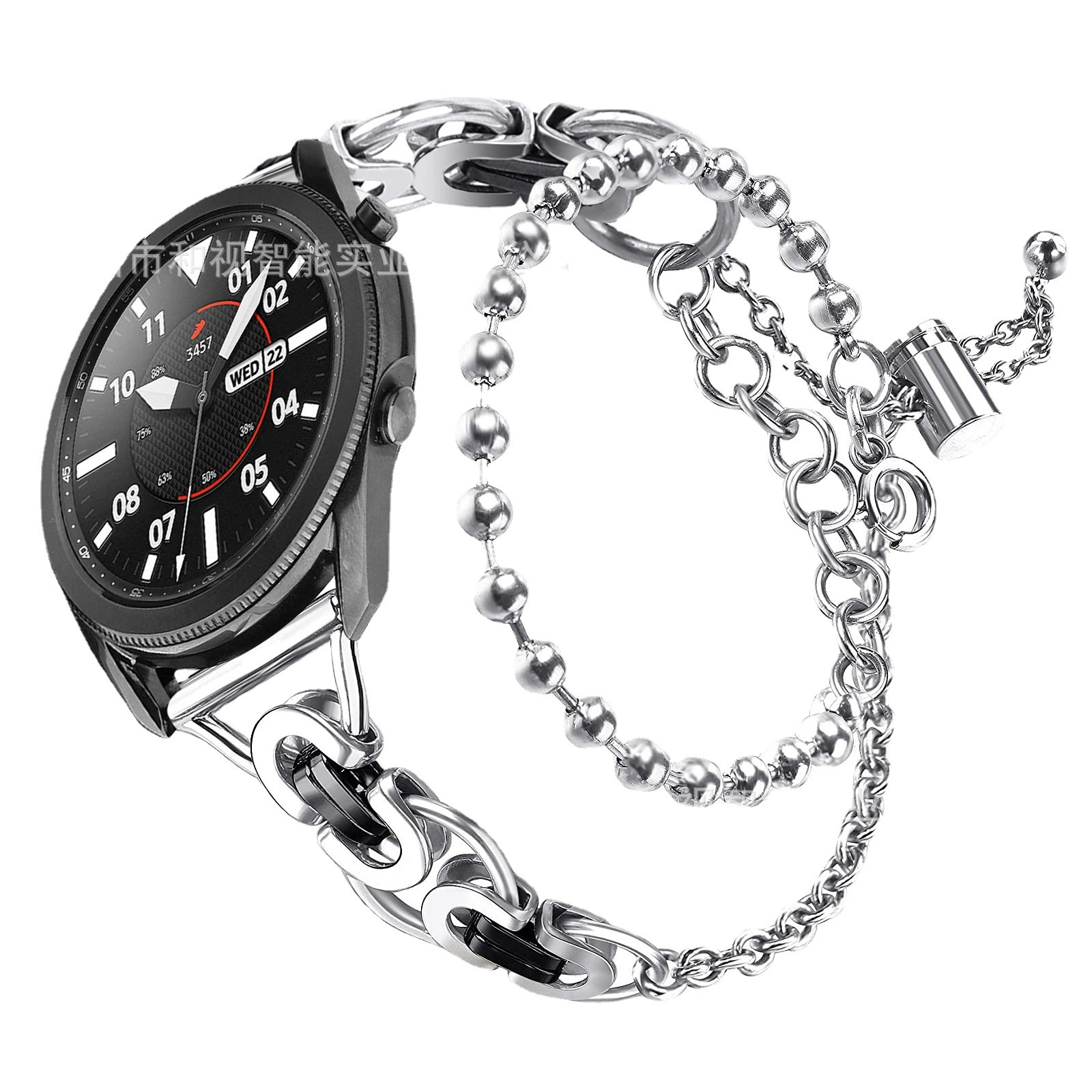Подходит для браслета Samsung Galaxy Watch4/5/6/7 двойной круг бусин цепь B-стиль 20 мм стальной браслет