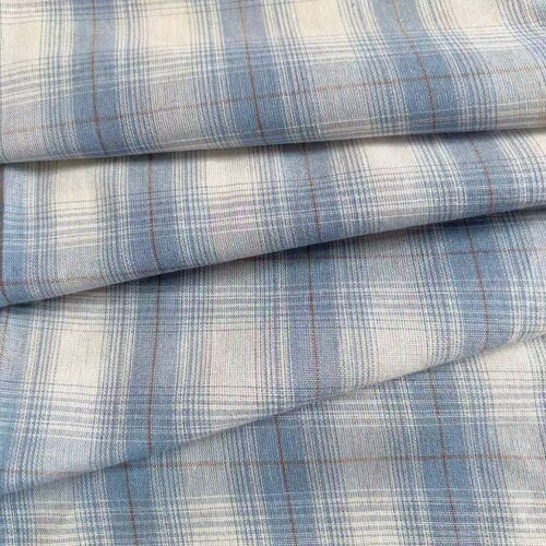 Yarn-dyed plaid cloth lazy style retro long-sleeved blue plaid shirt design loose casual clothing fabric