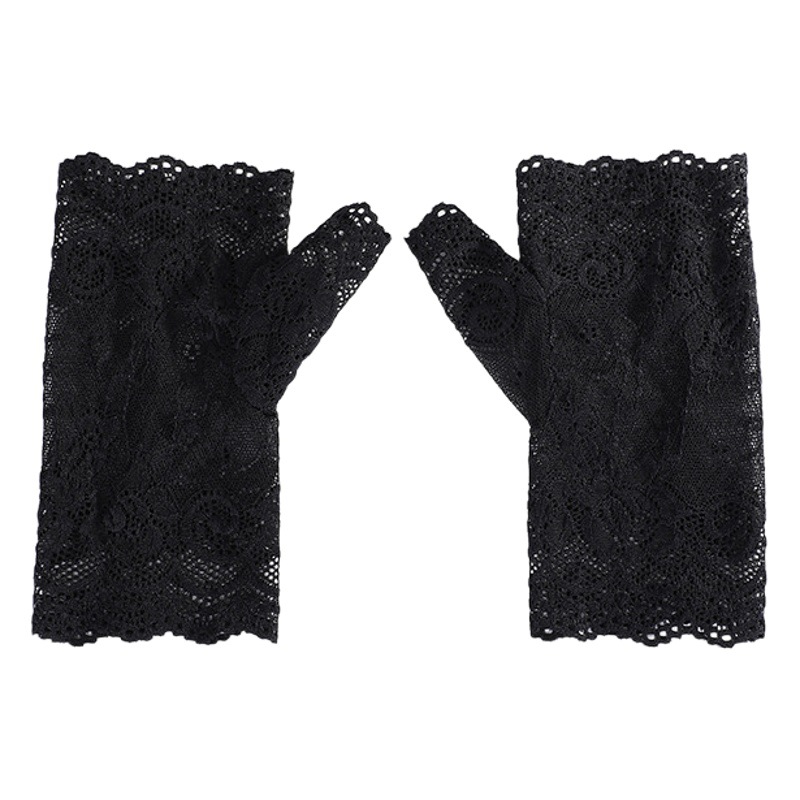 Guantes de encaje de medio dedo de baile marinero corto sin dedos para mujer
