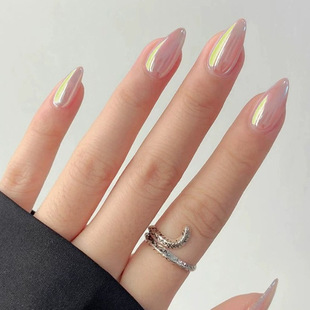 Foreign Trade Long Almond-Shaped 24-Piece Wearable Nail Patch Manicure Pure Color Electroplated Fake Nails Wearable Nail Customization