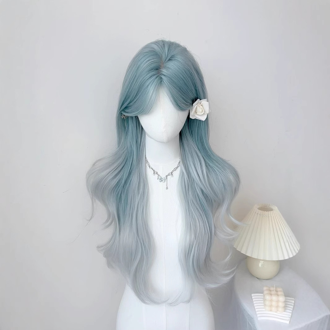 frente peluca de encaje mujer cubierta de cabeza diaria Lolita natural simulación de ondas grandes rizos de cabello