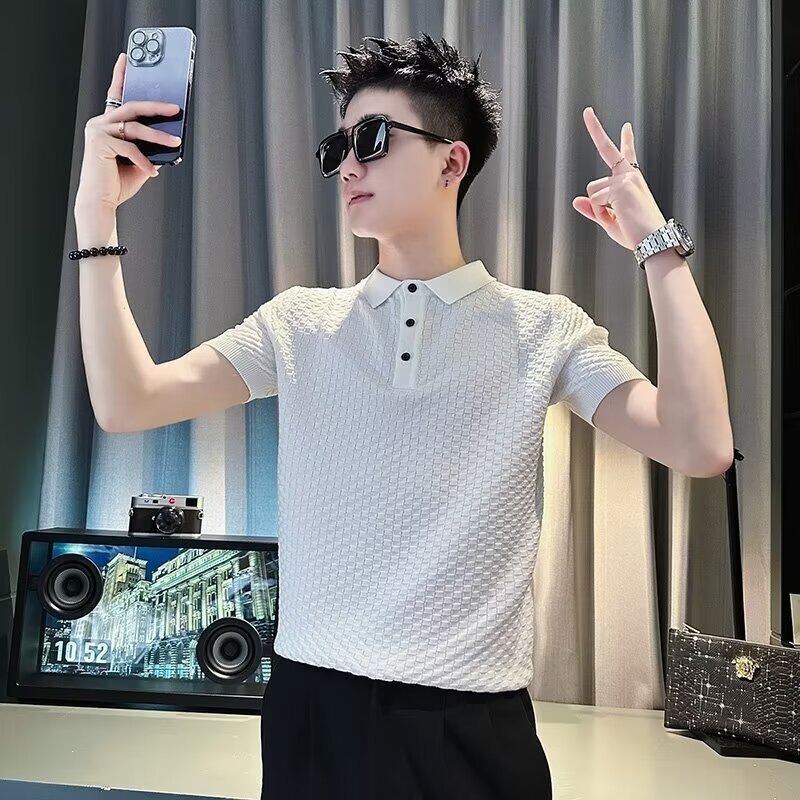 Manufacturer Wholesale High-End Polo Lapel Short-Sleeved Men's Summer New Trendy Slim Fashion Lapel Knitwear Manufacturer Wholesale High-End Polo Lapel Short-Sleeved Men's Summer New Trendy Slim Fashion Lapel Knitwear