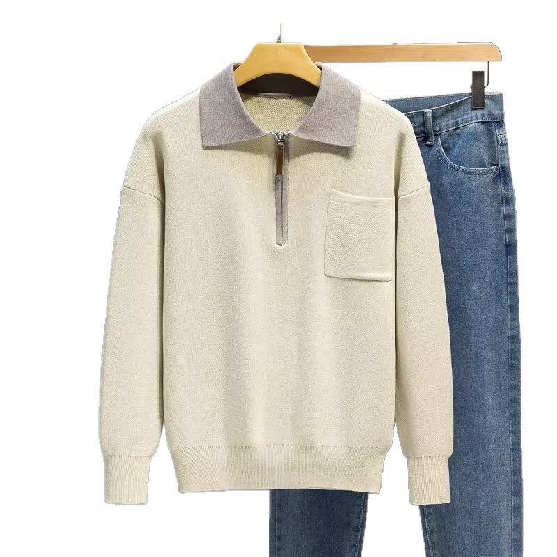 Explosiones transfronterizas de tamaño grande europeo polo camiseta con solapa camiseta de punto suéter hombre color viejo dinero fábrica de negocios al por mayor