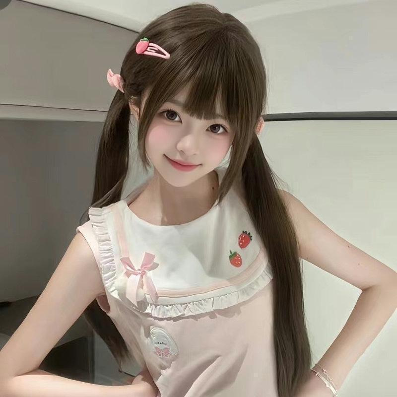 Cross-Border Dropshipping Factory Direct Sale Cute Girl Bangs Jk Black Long Straight Wig 60cm Cool Brown Lolita Wig for Women