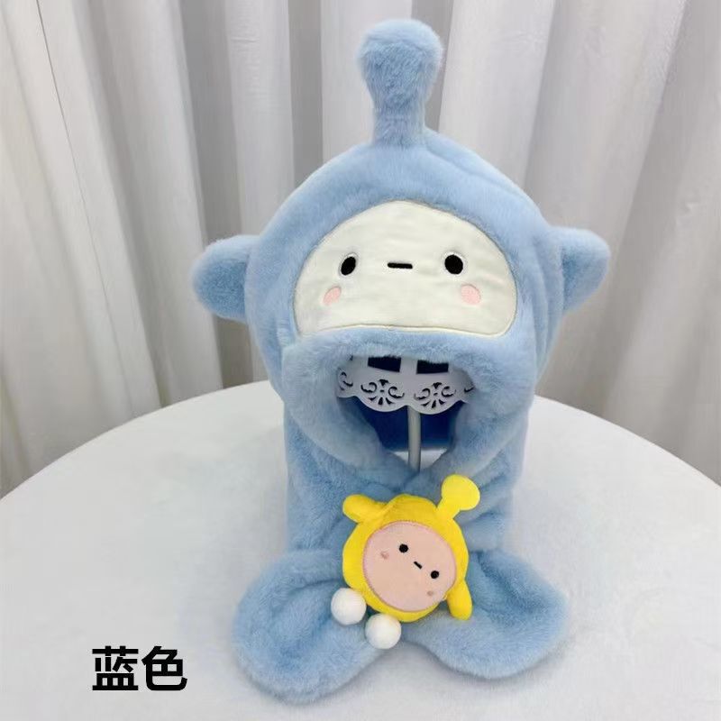 儿童冬季帽子围巾一体帽小蛋仔可爱卡通保暖厚毛绒男女童护耳围脖|undefined