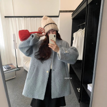 【WOW】韩系高级感气质翻领单排扣圈圈毛呢中长款保暖羽绒服外套