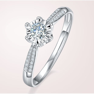 Princess Real Diamond Jewelry 18K Gold Inlaid Natural Diamond Six-Prong Ring for Women Simple Carved Flower Displaying 20-Point Diamond Ring