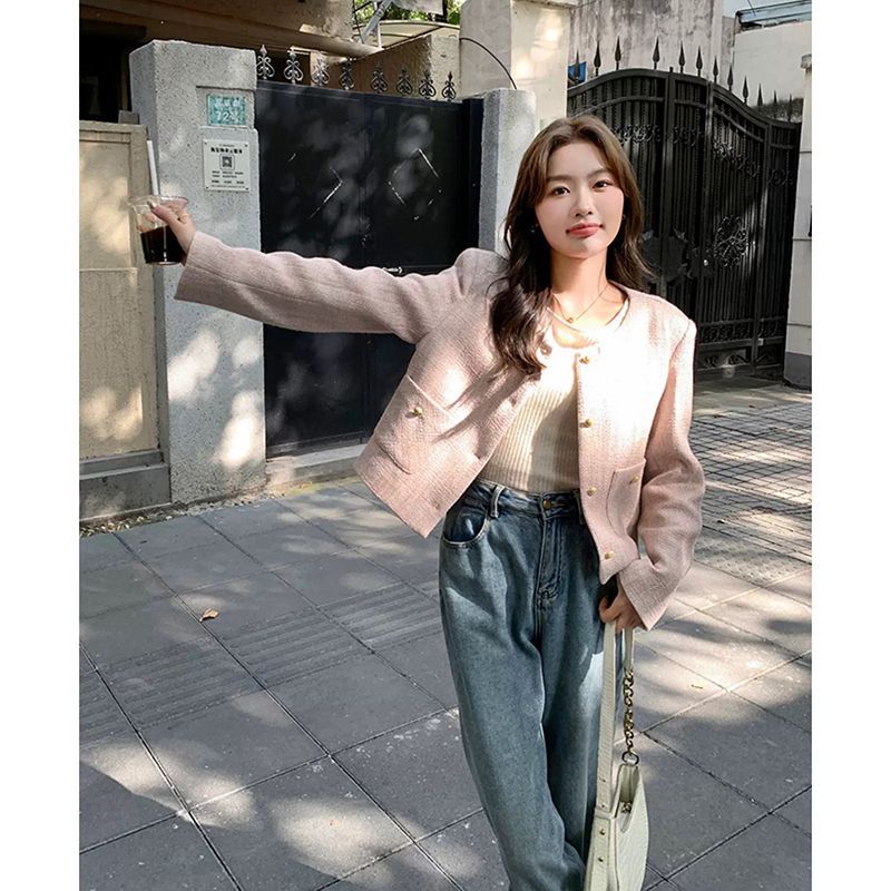 French-Style Pink Chanel-Inspired Jacket for Petite Women, Spring/Summer 2025 New Elegant Tweed Short Coat
