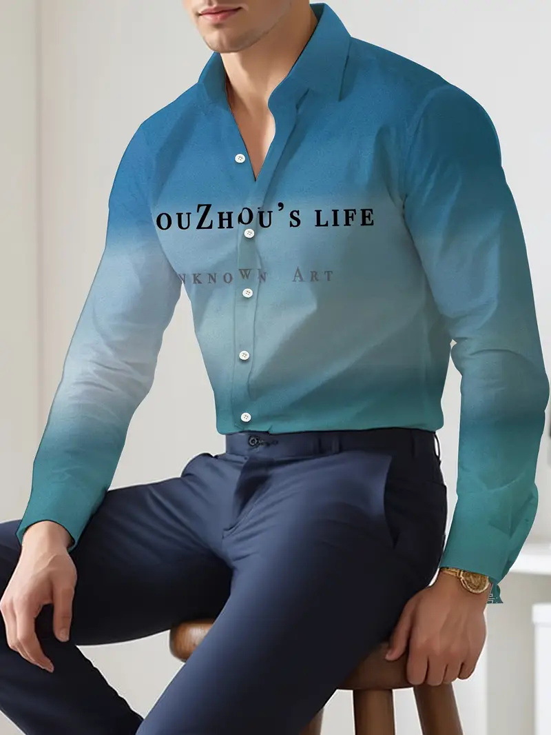 Camisa de botones de manga larga 2024 nuevos hombres de alta calidad con letras degradadas holgadas y cómodas blusas MB12