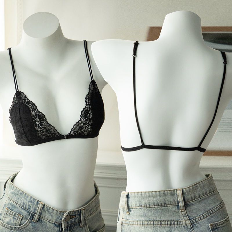 Pure Desire 下着女性のフレンチフロントボタンレース三角カップノンワイヤートップサポート夏超薄型スパゲッティストラップブラジャー|undefined