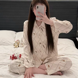 2026新款春夏高级感冰丝睡衣糖果珍珠长袖女家居服套装