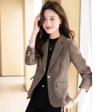 欧美外贸咖色西装外套女2025秋冬新款羊毛加厚高级感西服上衣女