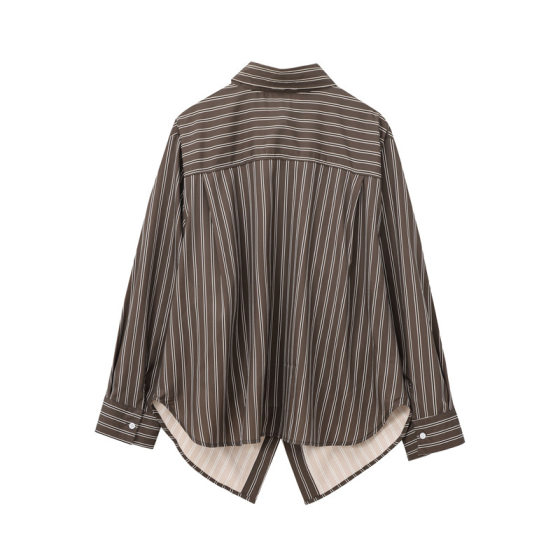 Foreign trade wholesale European and American style women's new fashion bat sleeve striped long sleeve lapel shirt 3067106