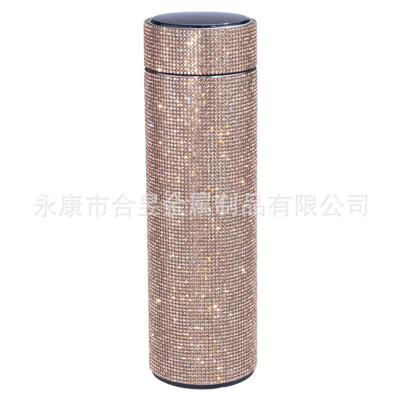 Transfronterizo dedicado completo diamante taza de agua Internet celebridad rhinestone aislamiento térmico pantalla LED de temperatura de alto valor de color olla de aislamiento térmico