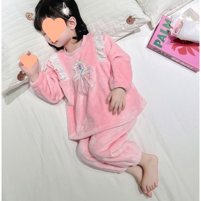 어린이 플란넬 잠옷 가을과 겨울 소녀 공주 엘사 따뜻한 집 옷 소녀  의 가을 산호 양털