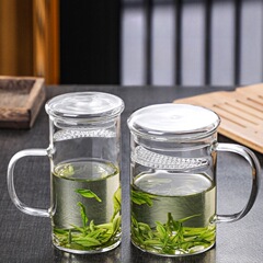 透明三日月ガラス シンプルな厚みのあるフィルター緑茶カップ 高ホウケイ酸ガラス 耐熱ティーガラス