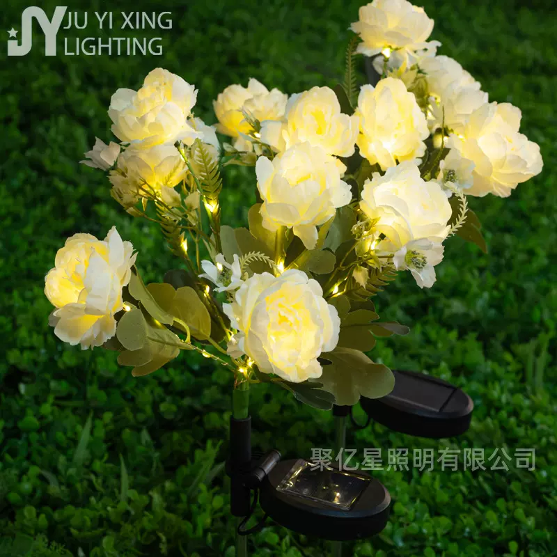 新款太阳能7头仿真牡丹花灯LED庭院别墅草坪装饰地插灯景观灯跨境