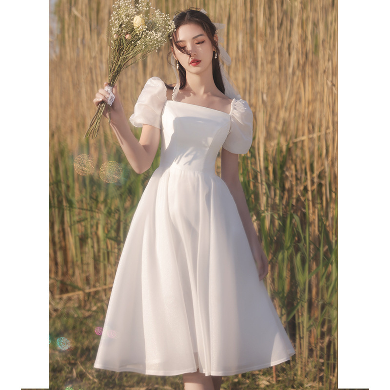 White Short Evening Dress for Women 2022 New Style Elegant Banquet Student Graduation Mid-Length Dress Can Be Worn Casually in Winter
