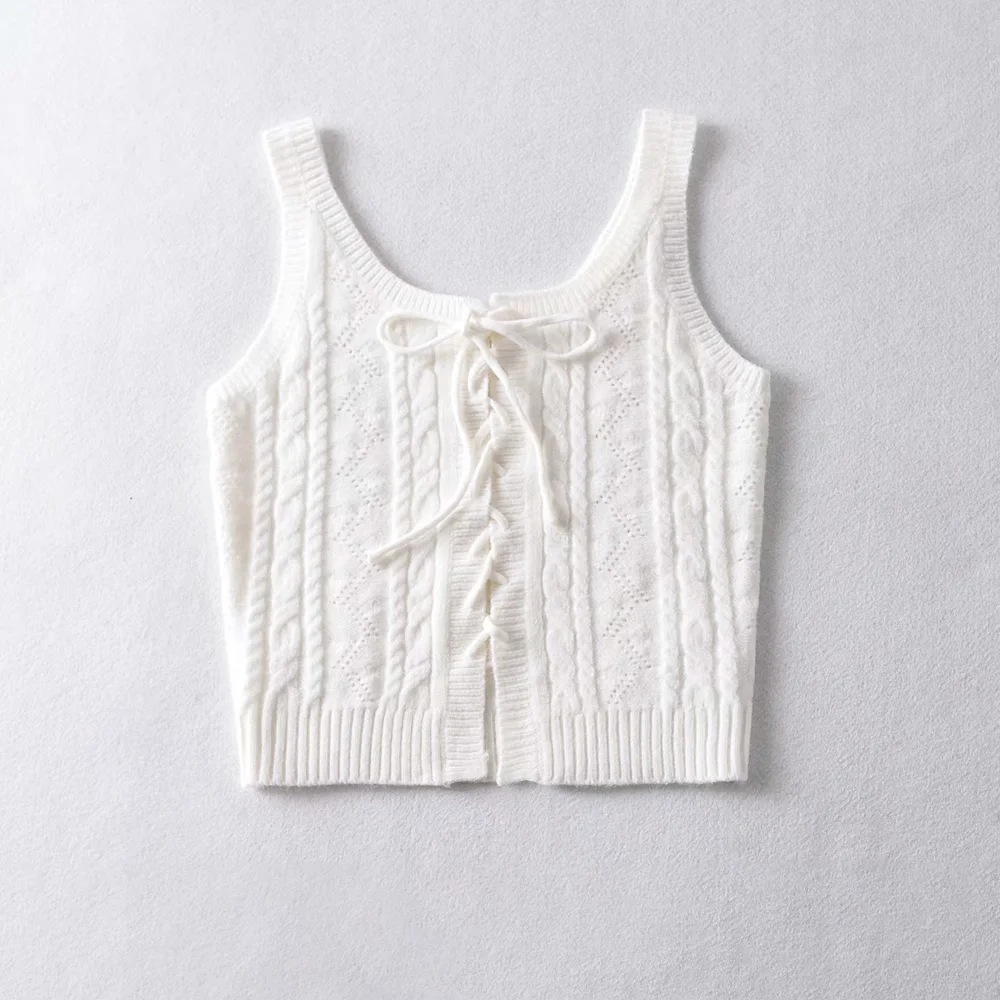 twist woven cross knitted suspender vest  NSHS36983