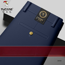 啄木鸟秋冬季男款裤子中年加绒加厚西裤高弹力宽松直筒男士休闲裤