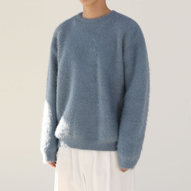 MYQ mohair solid color men's sweater winter thickened round neck inner wear Korean style loose soft glutinous sweater fashion