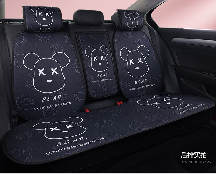 L5U new cartoon car seat cushion breathable four seasons universal linen cool cushion heat insulation whole car rear seat cushion three pieces