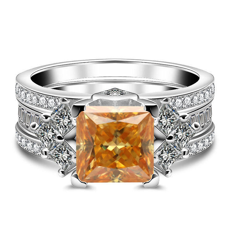 3 quilates 8mm princesa anillo cuadrado anillo de piedra de mosaico de color con certificado de Gra S925 plata esterlina anillo de mosaico de mujer