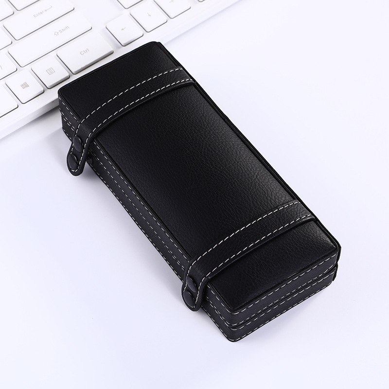 Pu Leather Pen Box Double-breasted Black Signature Pen Packaging Box Gift Pencil Stationery Box In Stock