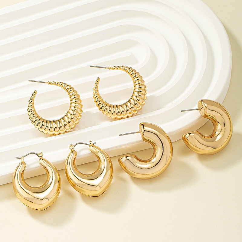 Hornbag Texture Ear Ring Earrings Women's European and American ins Niche Retro Simple Distinctive Metallic Ear Buckle Earrings