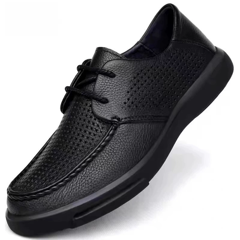 Летние полые мужские ноги широкие круглые кожаные туфли