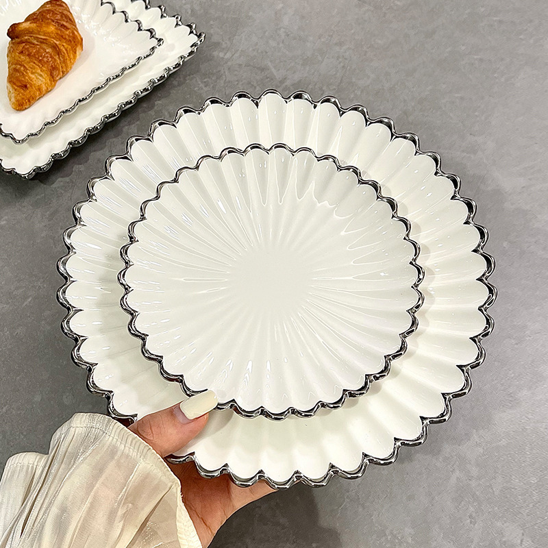 High-end Western Food Plate Afternoon Tea Restaurant Food Plate Dim Pot Dessert Plate Ceremony Ceramic Plate Flat Plate
