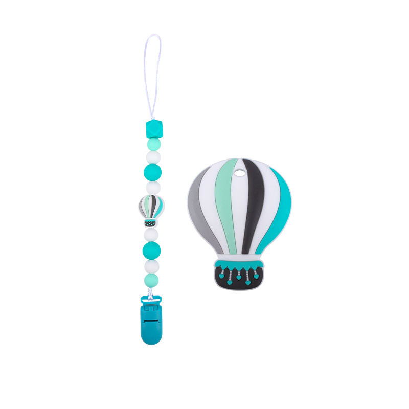 Bebé color de dibujos animados globo de aire caliente de silicona teether palo pezón anti-caída de la cadena de juguete teether traje