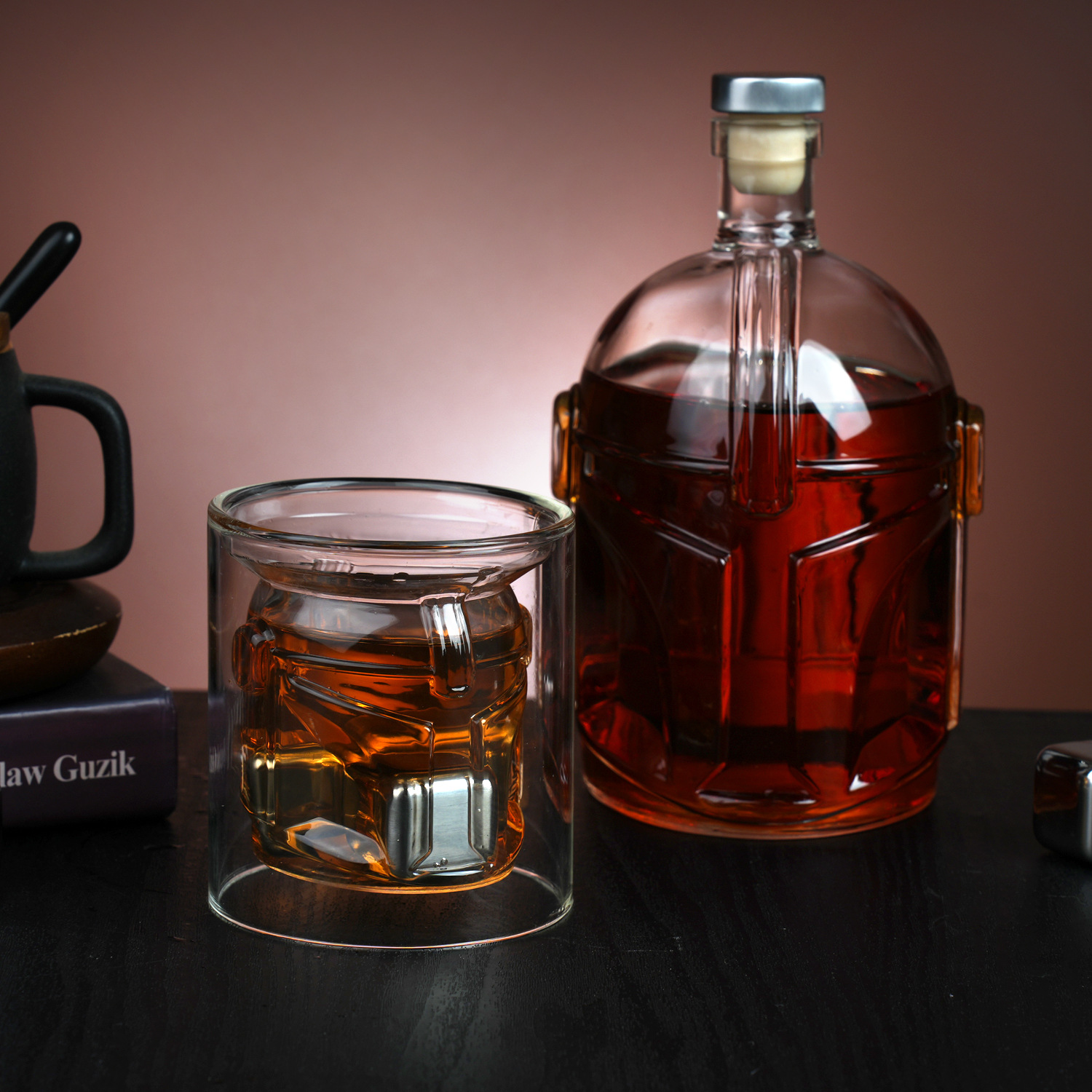Galaxia whisky decanter alto borosilicato botella de vidrio creativo transparente whisky casco gafas tazas de vino