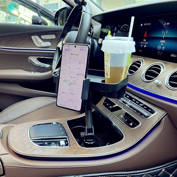 Car-mounted cup holder with phone stand and tray, three-in-one multifunctional tray stand, car storage rack