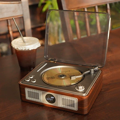 THINKYA A11 retro CD player, album CD player, record player, Bluetooth speaker, portable audio player (Car CD player) - walnut-color-high-end-version-main-image-was-taken-under-sunlight