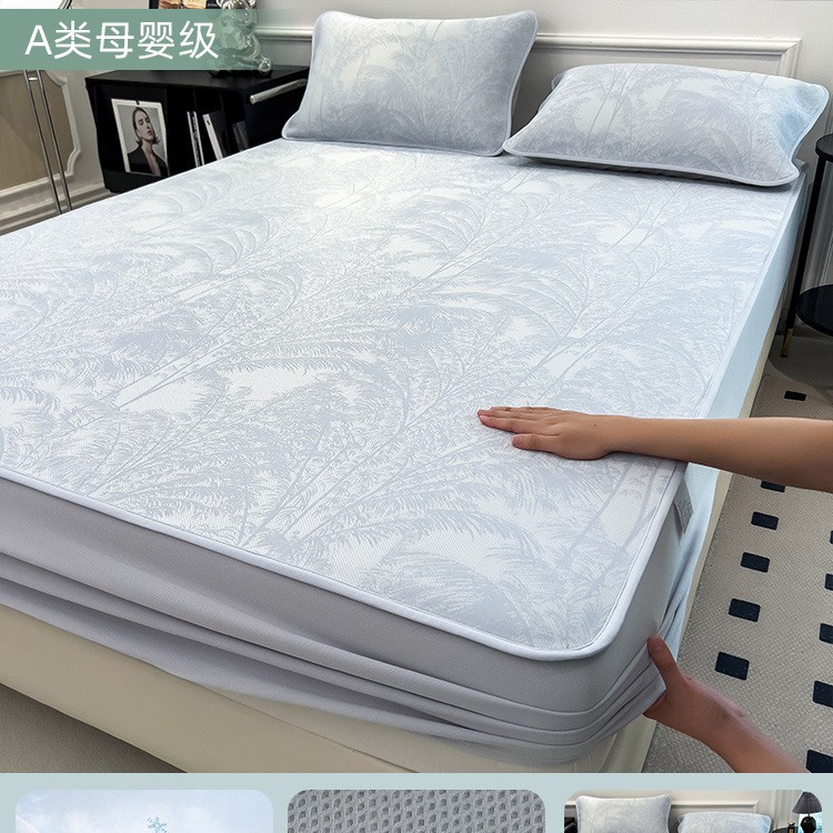 Cómodo sombrero de cama de seda de hielo de clase A pieza única verano 2025 nueva funda de colchón funda protectora estera funda de cama juego de tres piezas